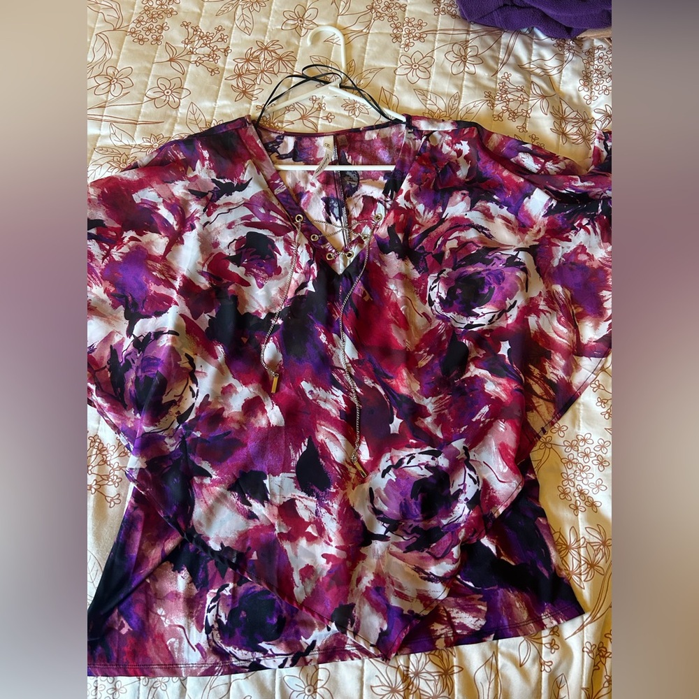 NY Collection Purple and Pink Floral Blouse